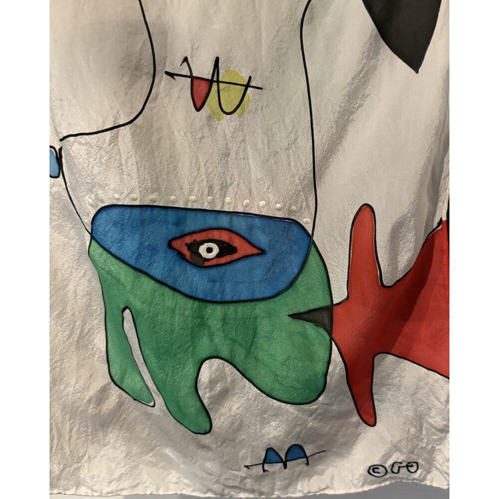 Joan Miro Art Scarf Abstract-Eyes-58”X 11”-Multicolored-stain - Picture 3 of 11